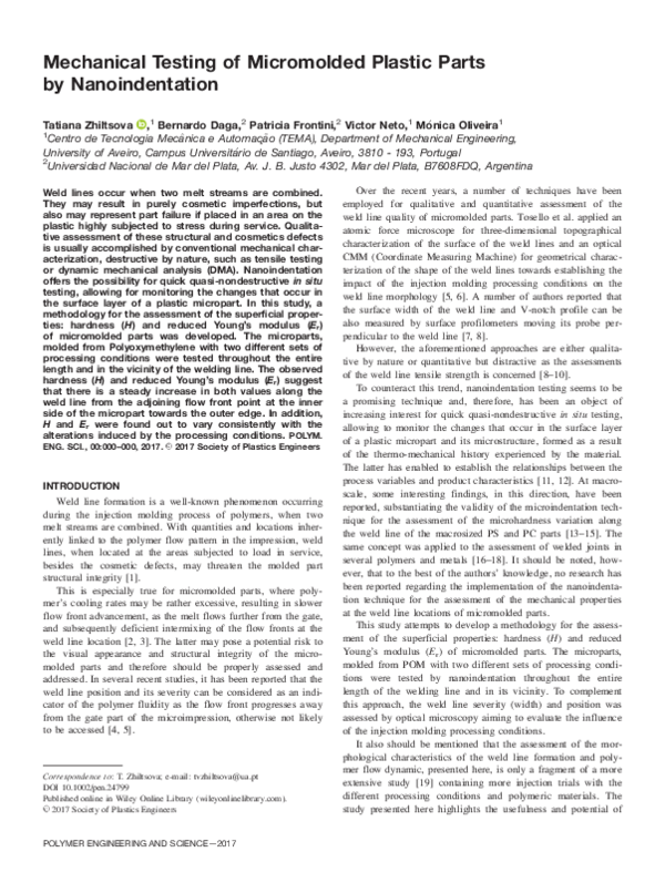 (PDF) Mechanical testing of micromolded plastic parts by nanoindentation