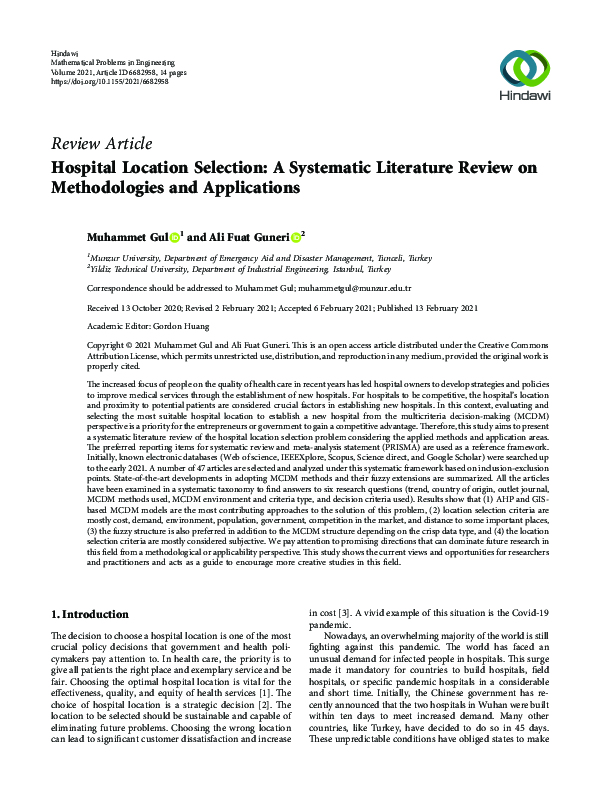 (PDF) Hospital Location Selection: A Systematic Literature Review on ...