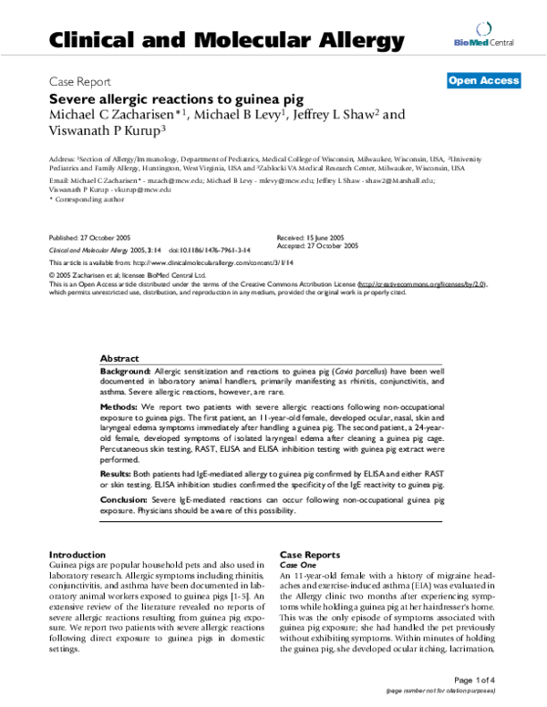 Fresh Look at Pdf Severe Allergic Reactions To Guinea Pig