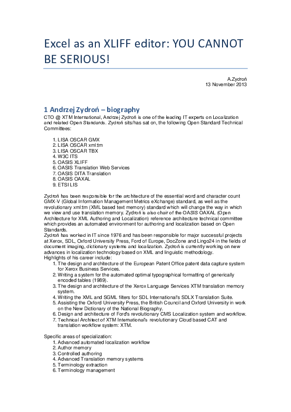 (PDF) Using Excel as an XLIFF editor: You cannot be serious!