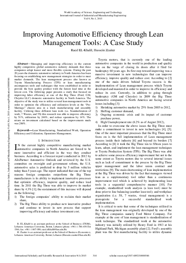 (PDF) Improving Automotive Efficiency Through Lean Management Tools: A ...