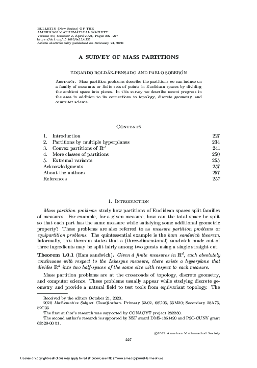 (PDF) A survey of mass partitions