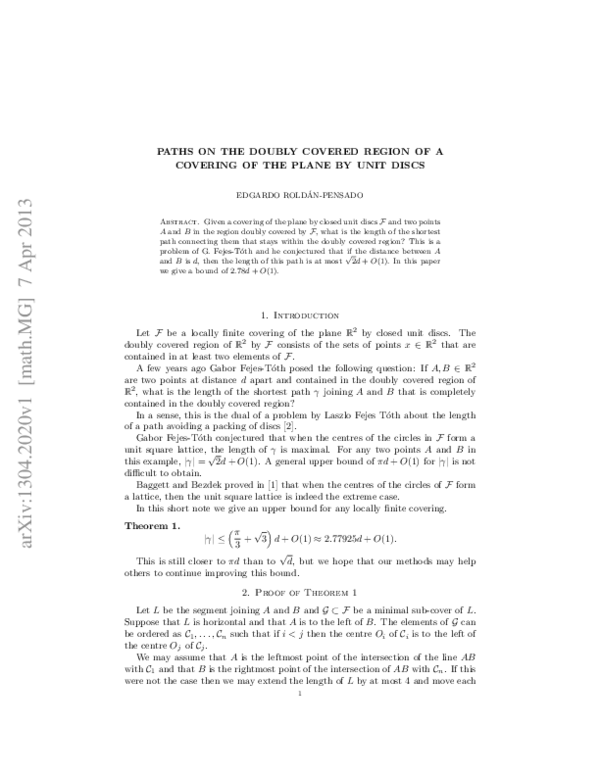 (PDF) Paths on the doubly covered region of a covering of the plane by ...