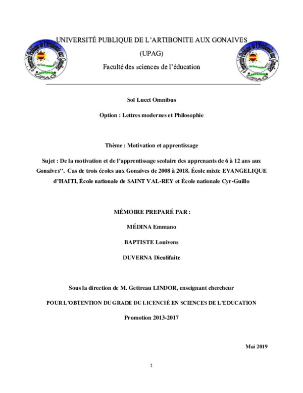 (PDF) De la motivation et de la l'apprentisage scolaire en primaire PDF