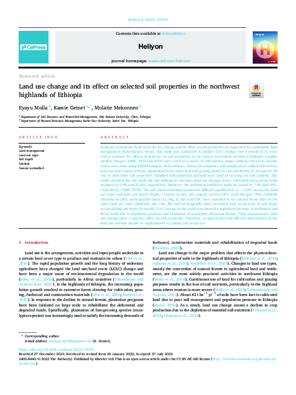 (PDF) Land use change and its effect on selected soil properties in the ...