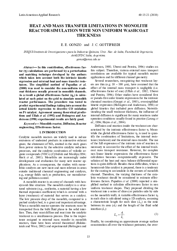 (PDF) Heat and mass transfer limitations in monolith reactor simulation ...