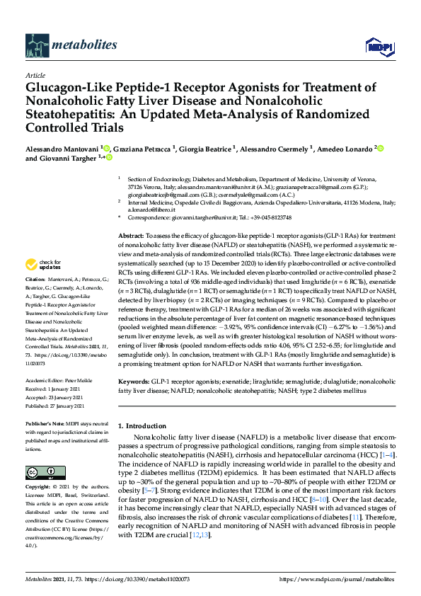 (PDF) Glucagon-Like Peptide-1 Receptor Agonists for Treatment of ...