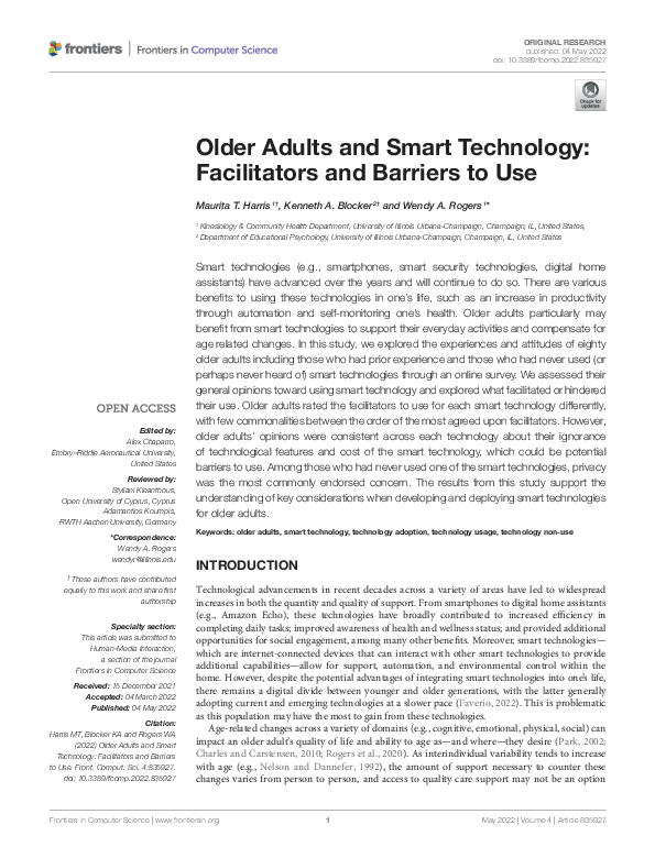 (PDF) Older Adults and Smart Technology: Facilitators and Barriers to Use