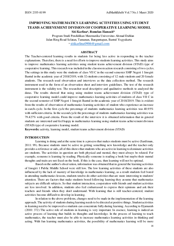 (PDF) Improving Mathematics Learning Activities Using Student Teams ...