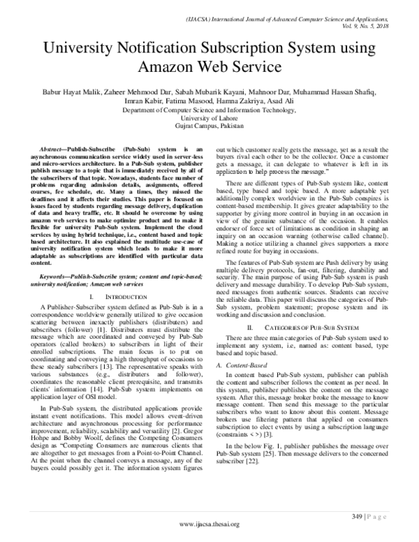 (PDF) University Notification Subscription System using Amazon Web Service