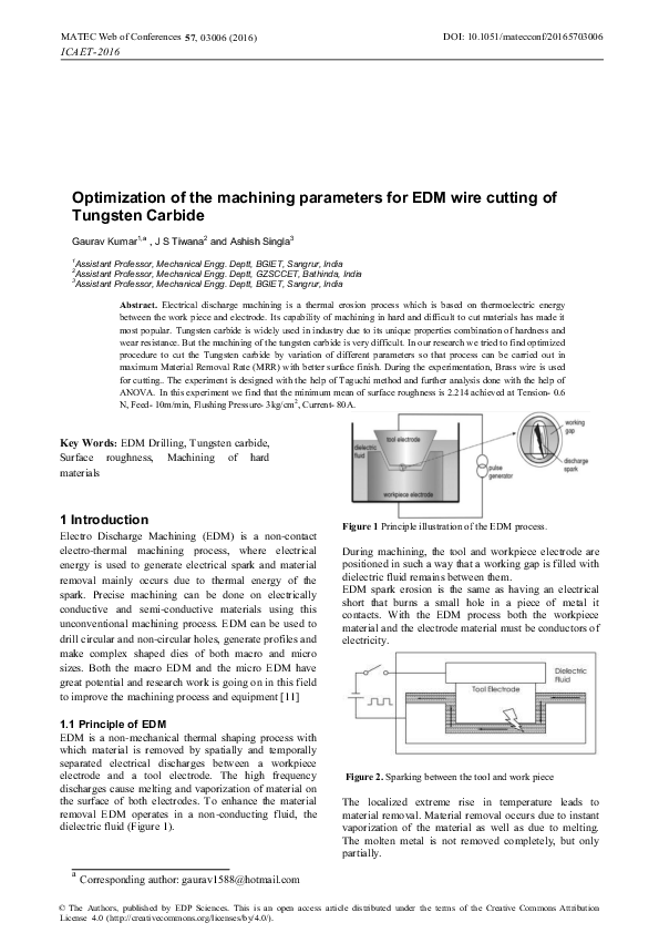 (PDF) Optimization of the machining parameters for EDM wire cutting of ...