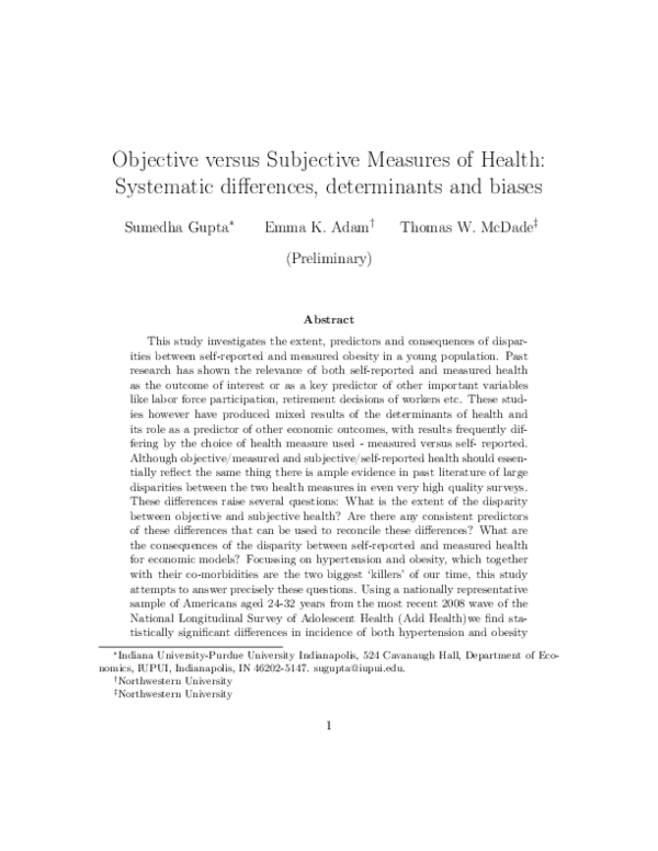 (PDF) Objective versus Subjective Measures of Health: Systematic ...