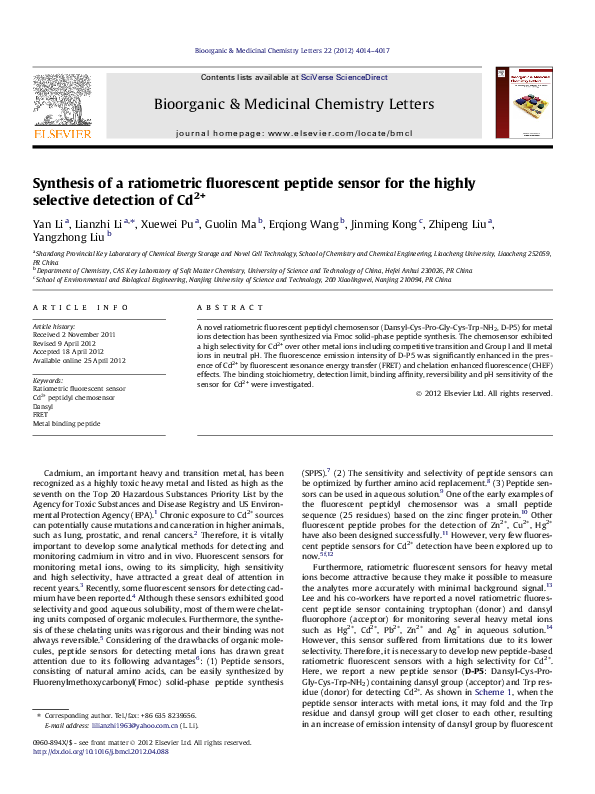 (PDF) Synthesis of a ratiometric fluorescent peptide sensor for the ...