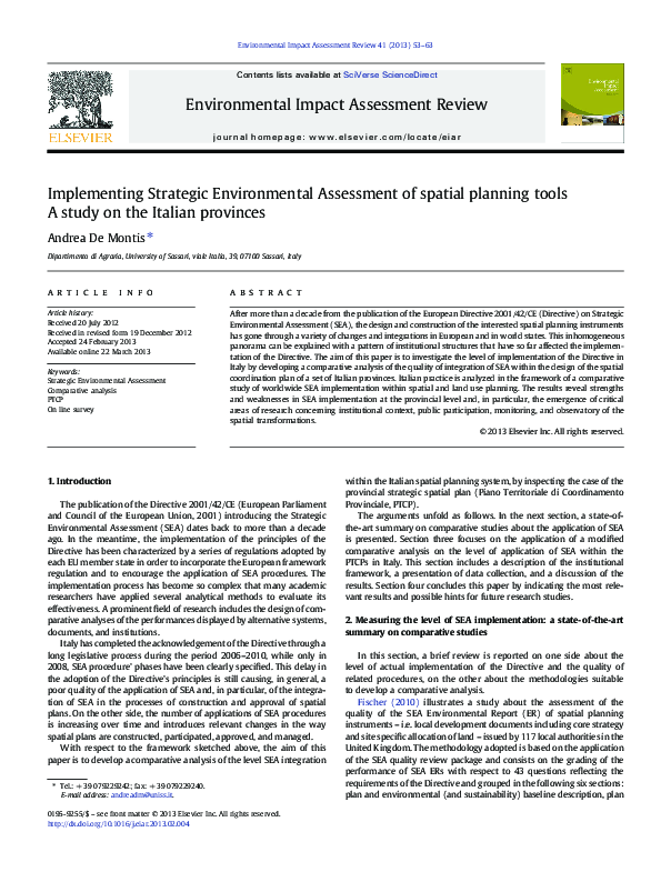 (PDF) Implementing Strategic Environmental Assessment of spatial ...