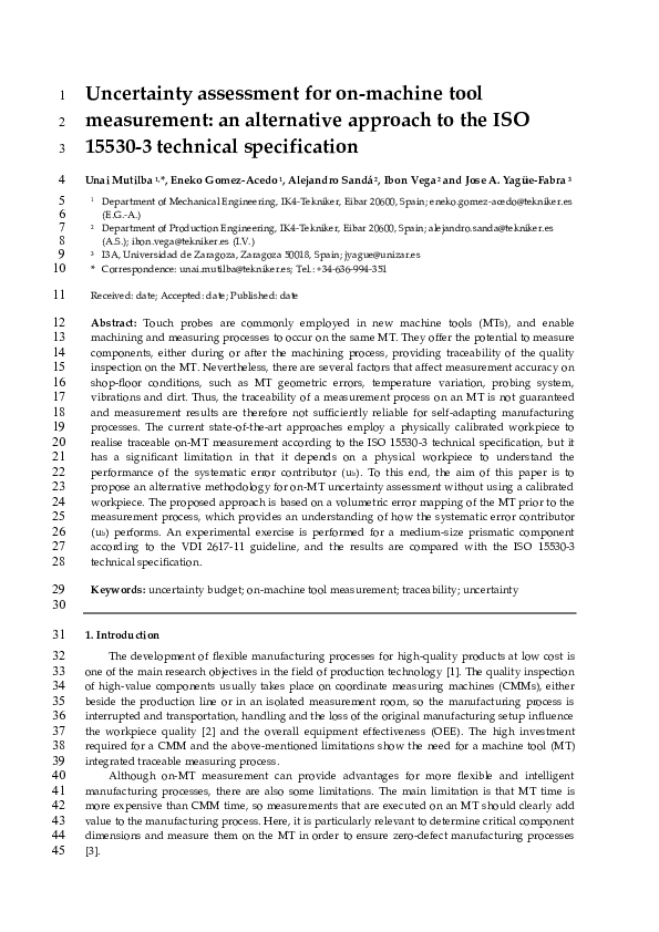 (PDF) Uncertainty assessment for on-machine tool measurement: An ...