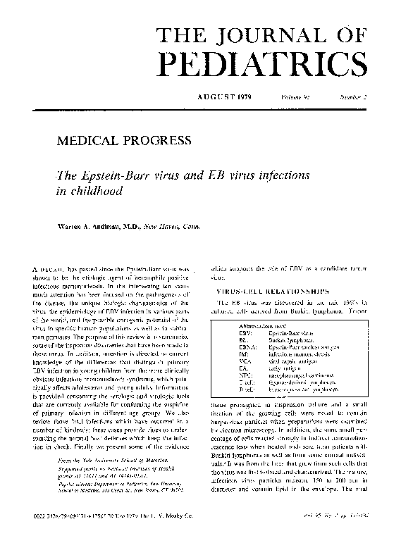 (PDF) The Epstein-Barr virus and EB virus infections in childhood