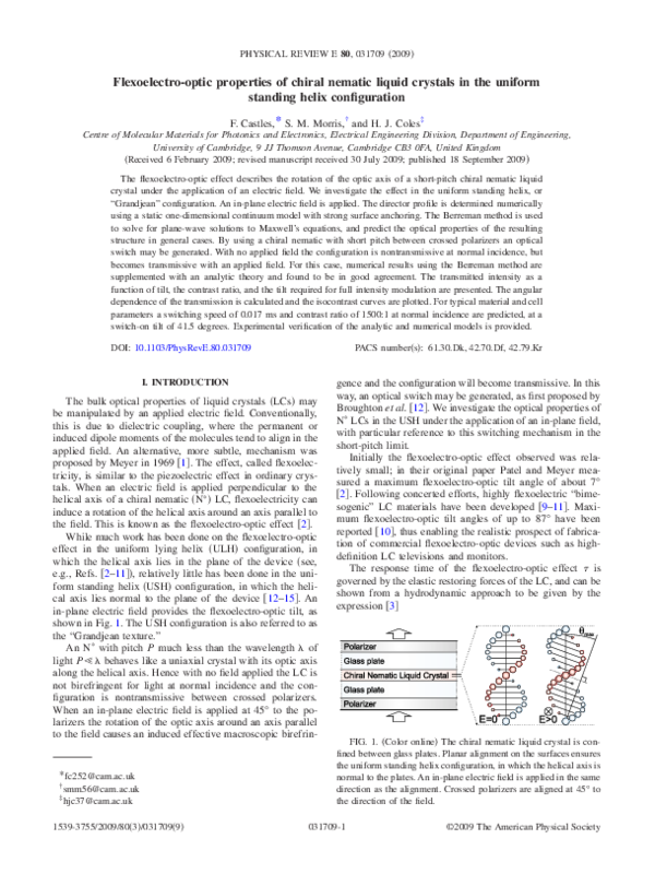 (PDF) Flexoelectro-optic properties of chiral nematic liquid crystals ...
