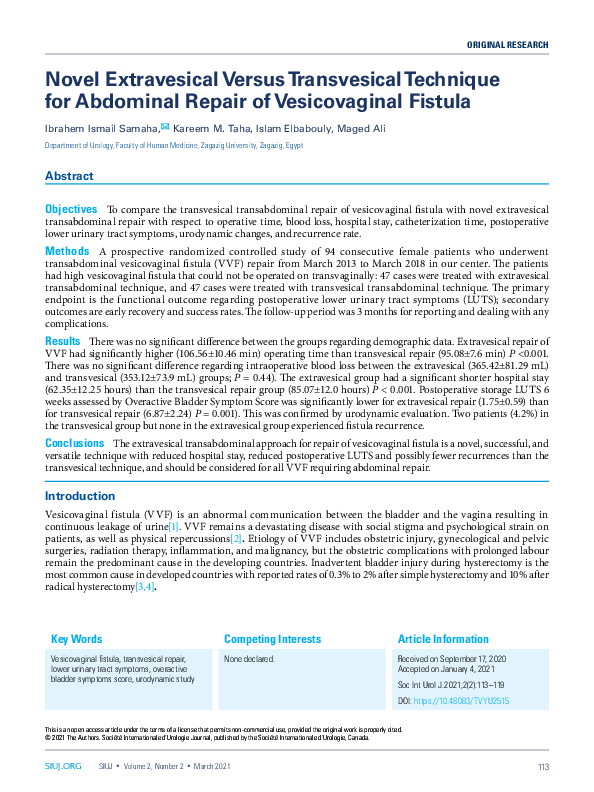 (PDF) Novel Extravesical Versus Transvesical Technique for Abdominal ...