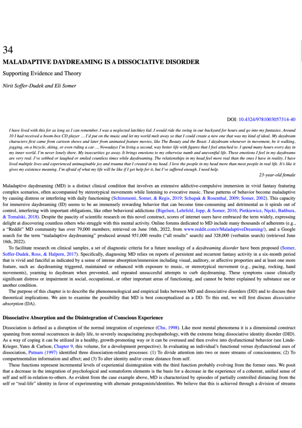 (PDF) Maladaptive daydreaming is a dissociative disorder: Supporting ...