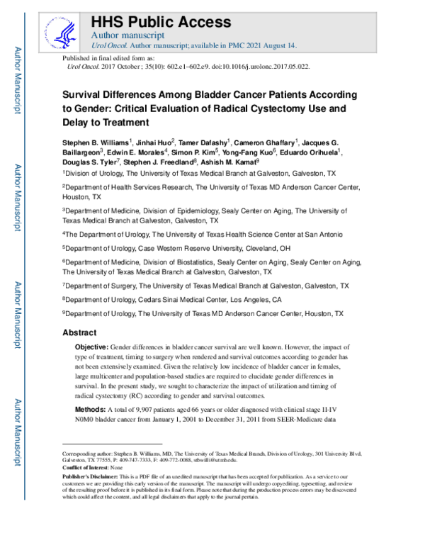 (PDF) Survival differences among patients with bladder cancer according ...