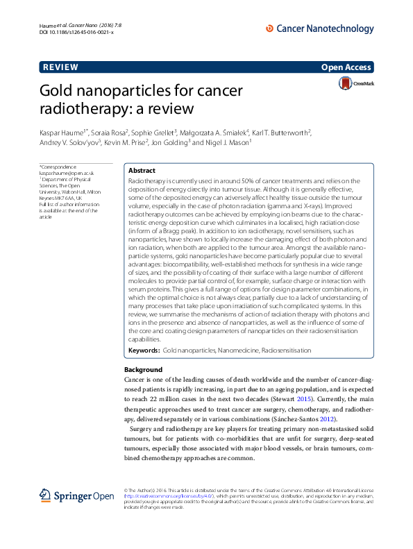 (PDF) Gold nanoparticles for cancer radiotherapy: a review
