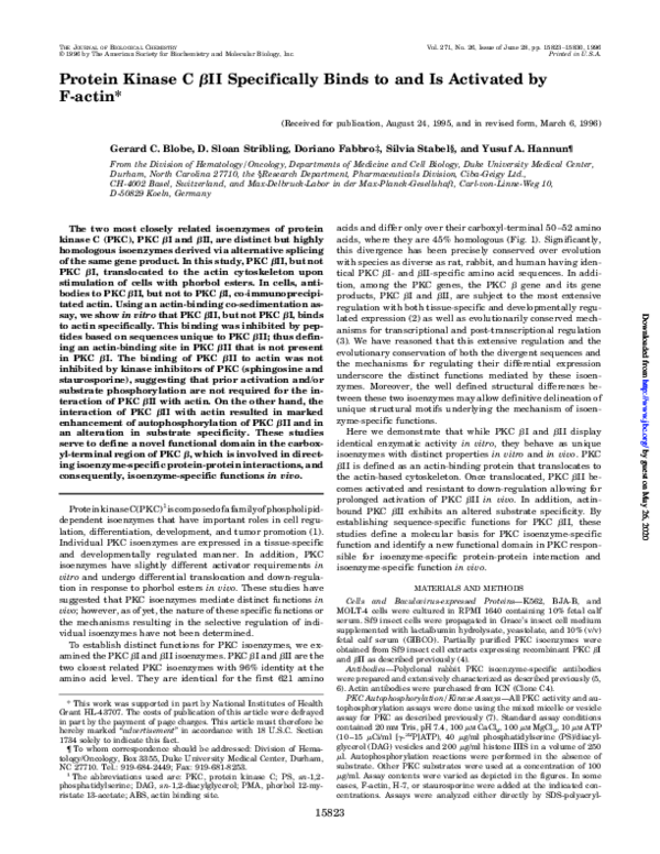 (PDF) Protein Kinase C βII Specifically Binds to and Is Activated by F ...