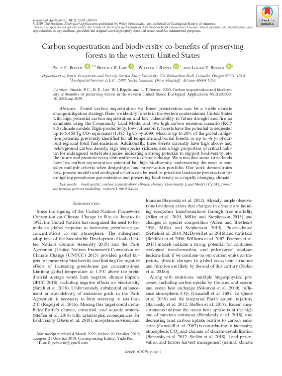 (PDF) Carbon sequestration and biodiversity co‐benefits of preserving ...