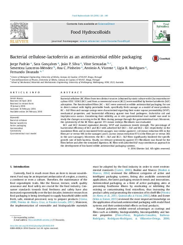 (PDF) Bacterial cellulose-lactoferrin as an antimicrobial edible packaging