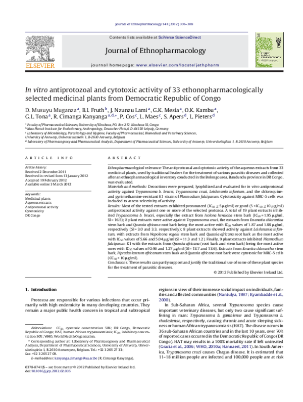 (PDF) In vitro antiprotozoal and cytotoxic activity of 33 ...
