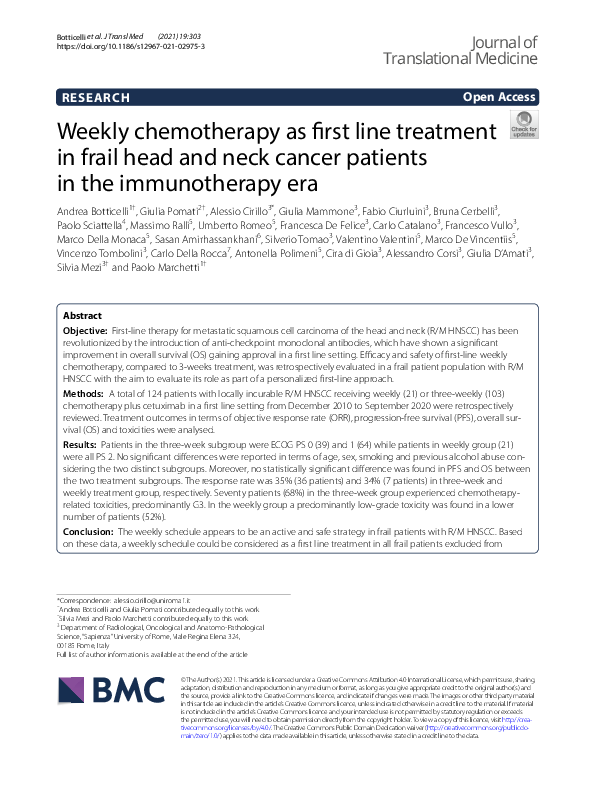 (PDF) Weekly Chemotherapy as First Line Treatment in Frail Head and ...