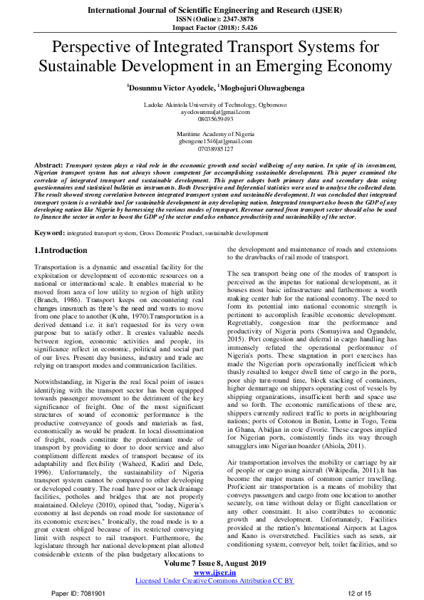 (PDF) Perspective Of Integrated Transport Systems For Sustainable ...