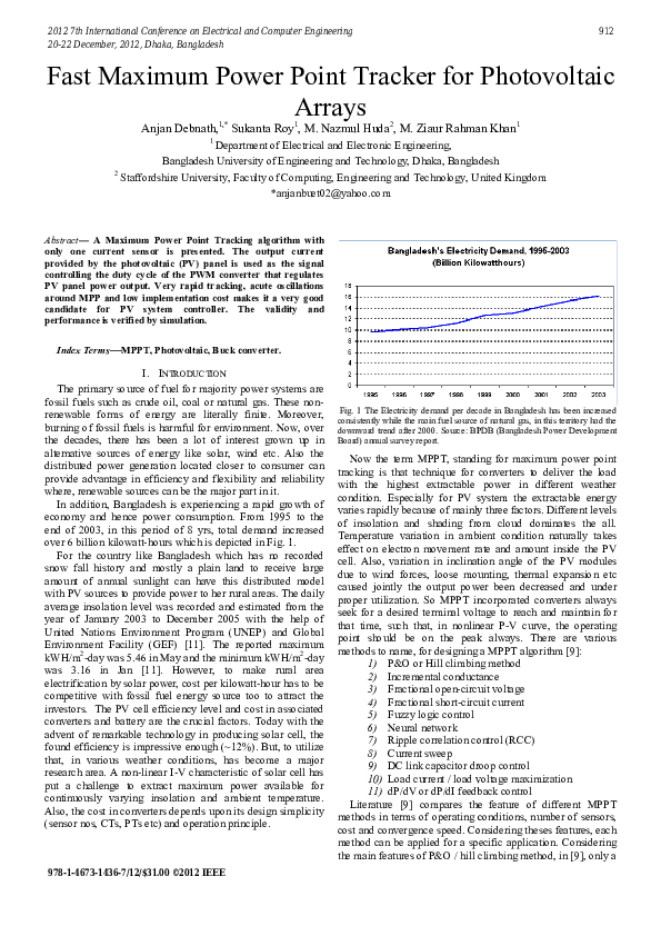 (PDF) Fast Maximum Power Point Tracker for photovoltaic arrays