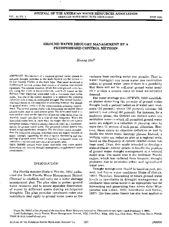 (PDF) Ground Water Drought Management by a Feedforward Control Method