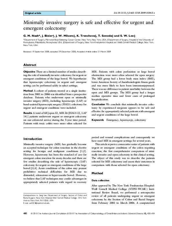 (PDF) Minimally invasive surgery is safe and effective for urgent and ...