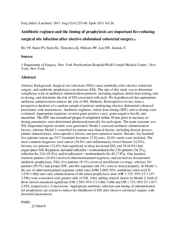 (PDF) Antibiotic Regimen and the Timing of Prophylaxis Are Important ...