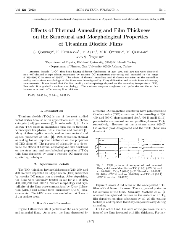 (PDF) Effects of Thermal Annealing and Film Thickness on the Structural ...