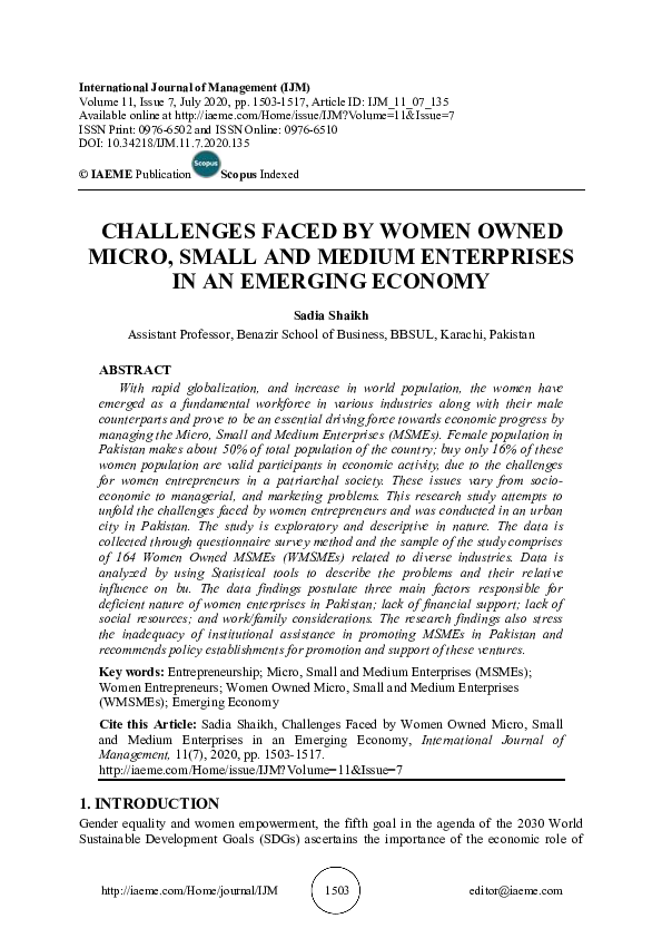 (PDF) Challenges Faced by Women Owned Micro, Small and Medium ...