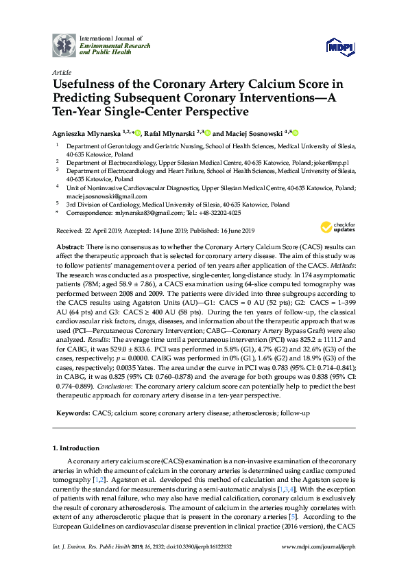 (PDF) Usefulness of the Coronary Artery Calcium Score in Predicting ...
