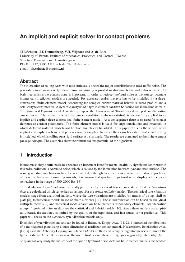 (PDF) An implicit and explicit solver for contact problems
