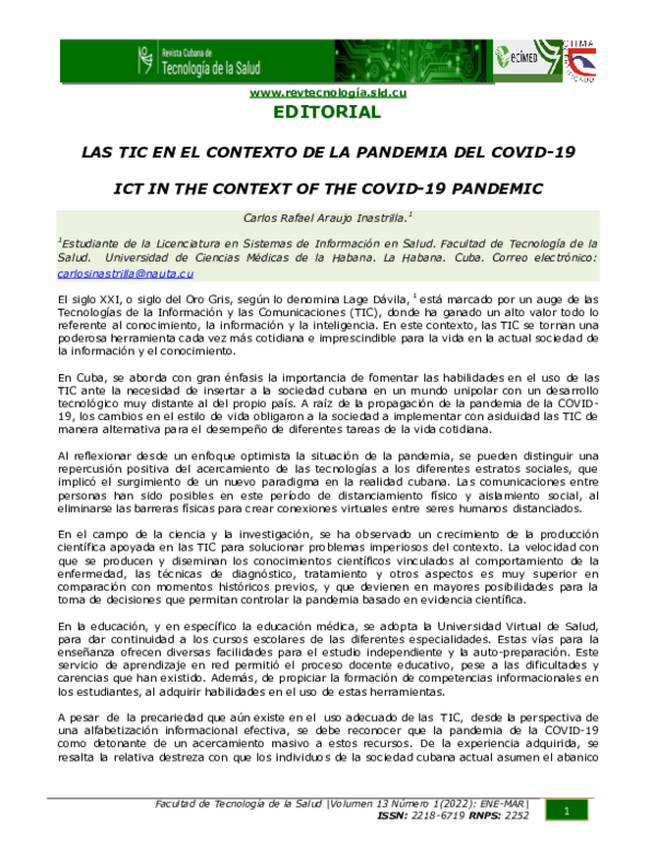(PDF) LAS TIC EN EL CONTEXTO DE LA PANDEMIA DEL COVID-19