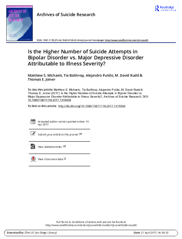(PDF) Is the Higher Number of Suicide Attempts in Bipolar Disorder vs ...