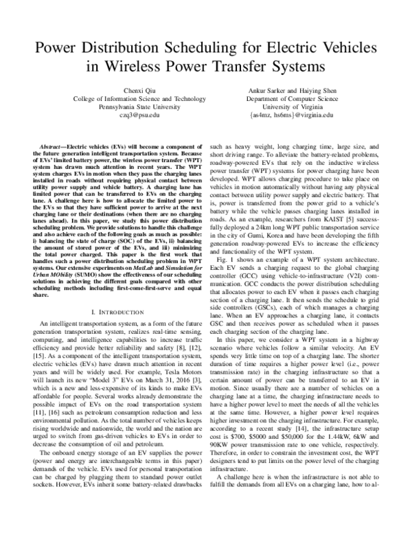 (PDF) Power Distribution Scheduling for Electric Vehicles in Wireless ...