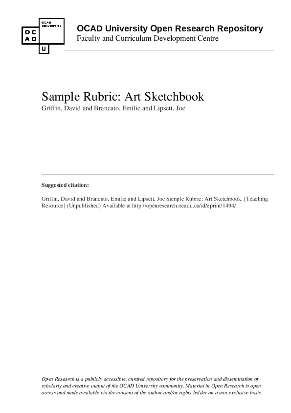 (PDF) Sample Rubric Art Sketchbook Joe Lipsett Academia.edu