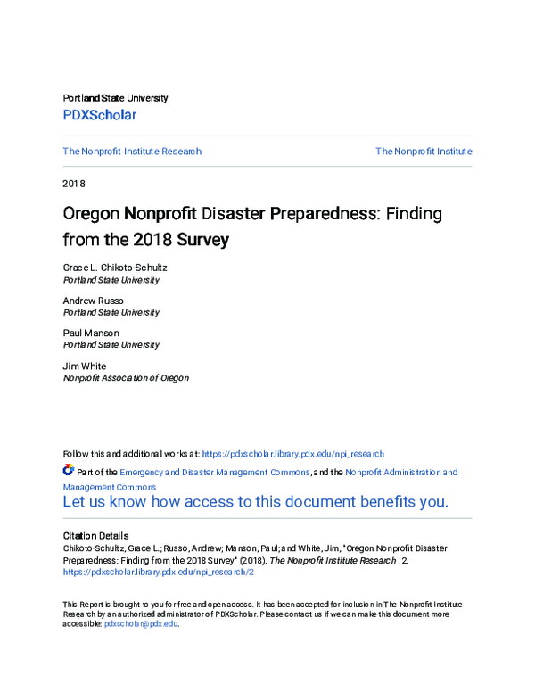 (PDF) Oregon Nonprofit Disaster Preparedness: Finding from the 2018 Survey