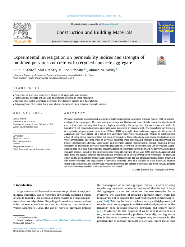(PDF) Experimental investigation on permeability indices and strength ...