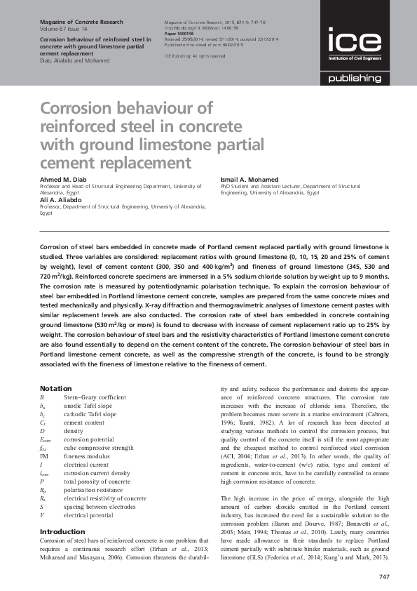 (PDF) Corrosion behaviour of reinforced steel in concrete with ground ...