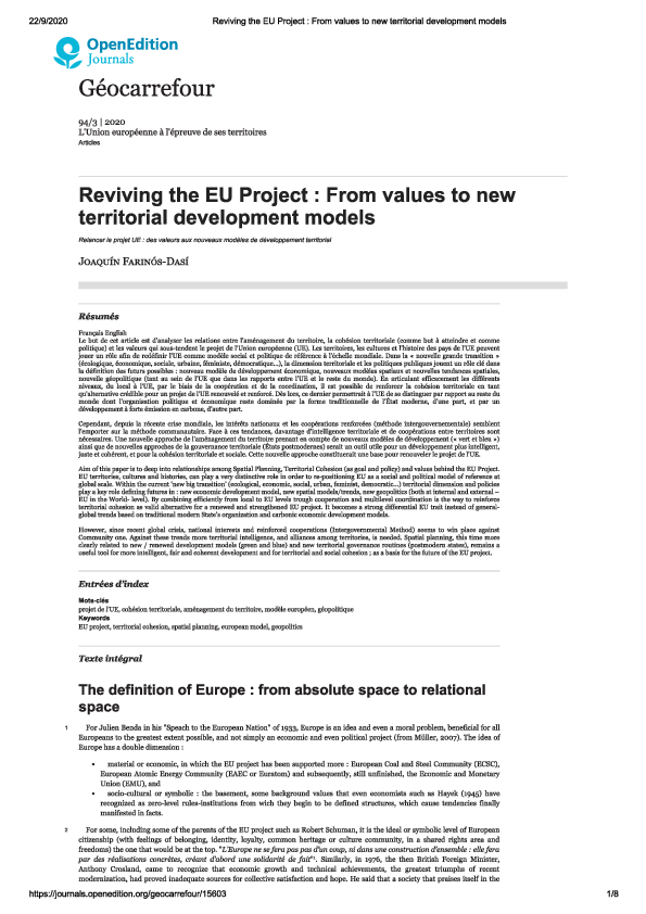 (PDF) Reviving the EU Project : From values to new territorial ...