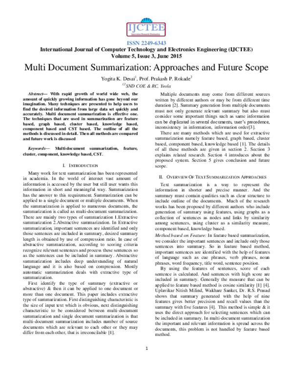 (PDF) Multi Document Summarization Approaches and Future Scope Yogita Desai Academia.edu