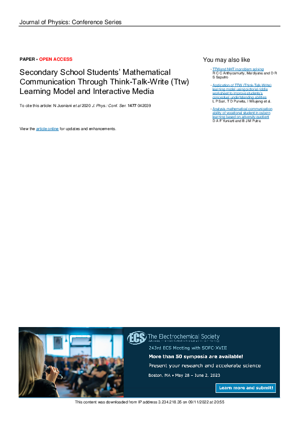 (PDF) Secondary School Students’ Mathematical Communication Through ...