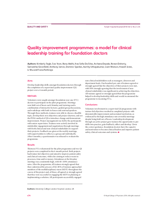 (PDF) Quality improvement programmes: a model for clinical leadership ...